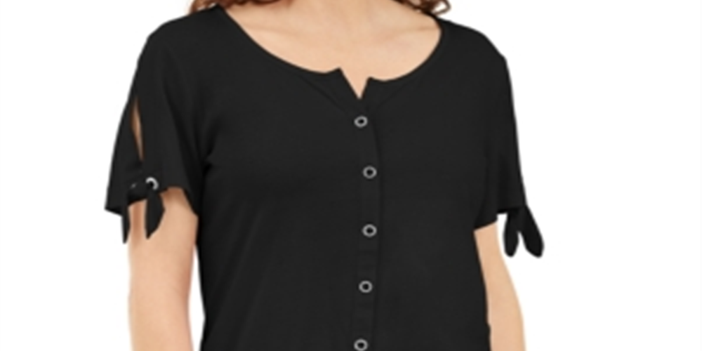 Karen Scott Women's Button Front Top Black Size Small