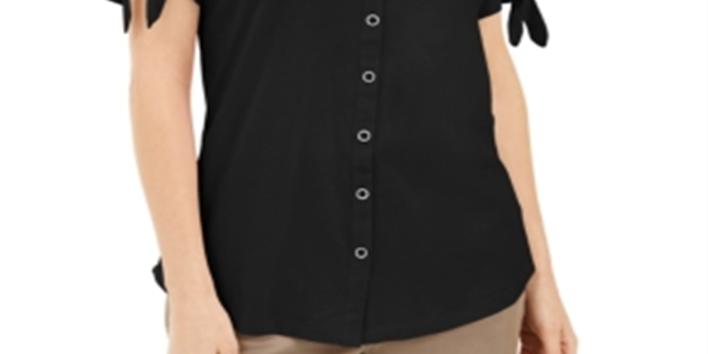 Karen Scott Women's Button Front Top Black Size Small