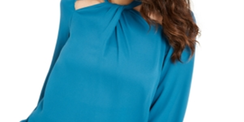 Thalia Sodi Women's Twist Neck Cutout Top Blue Size  Small