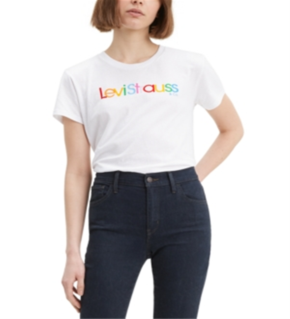 Levi's Women's Perfect Cotton Logo T-Shirt Rounded Logo White Size Medium