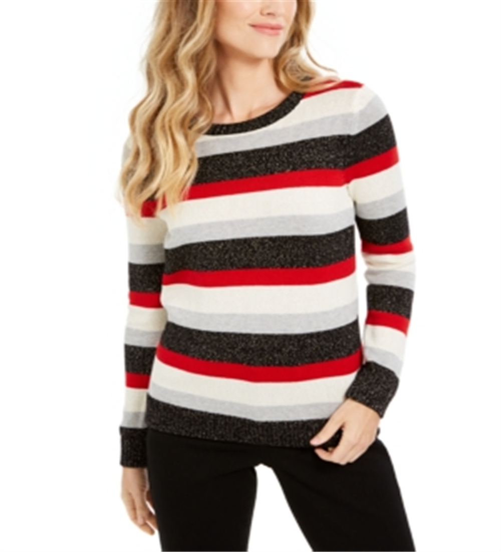Charter Club Women's Striped Crewneck Sweater Black Size X-Small