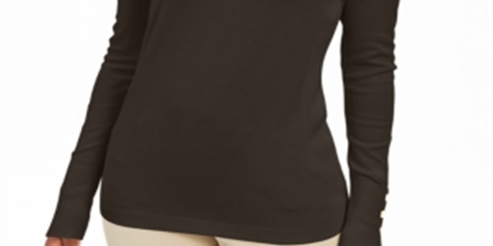 JM Collection Women's Embellished Sleeve V Neck Sweater Brown  Size Small