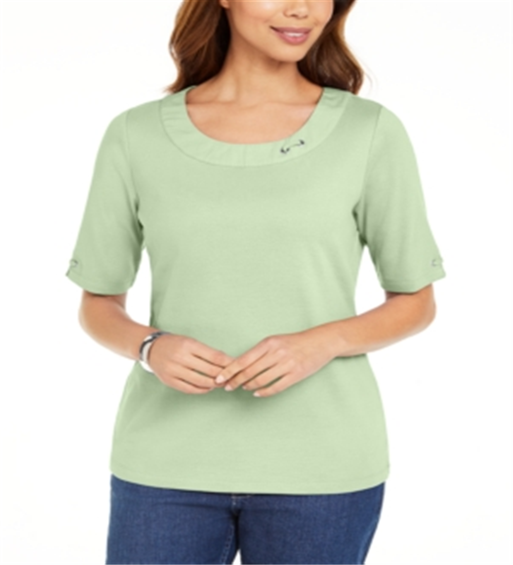 Karen Scott Women's Cotton Ring Top Green SizeX-Small
