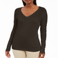 JM Collection Women's Embellished Sleeve V Neck Sweater Gift Espresso Size XX-Large