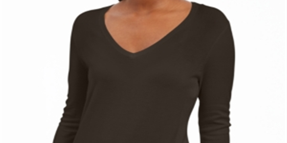 JM Collection Women's Embellished Sleeve V Neck Sweater Gift Espresso Size XX-Large