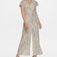 Eliza J Women's Sequined Flutter Sleeve Jumpsuit Beige Size Petite