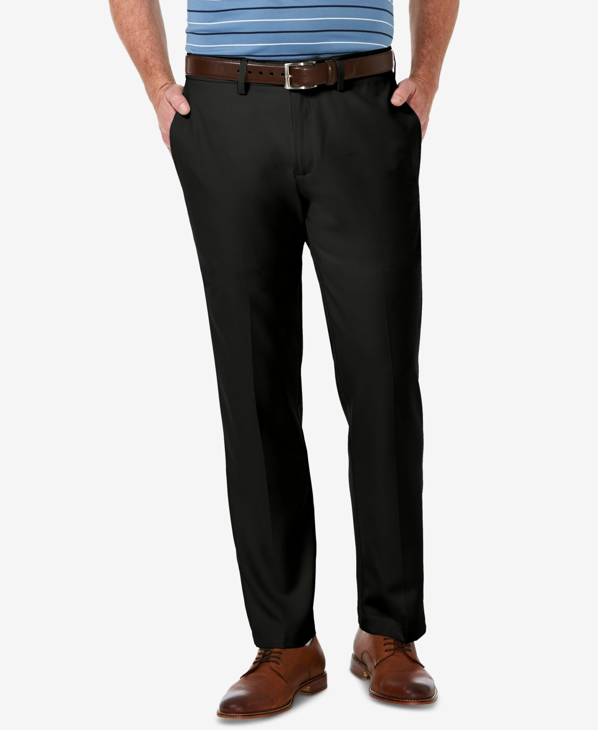 Haggar Men's Cool 18 Pro Stretch Straight Fit Flat Front Dress Pants Black Size 36X30