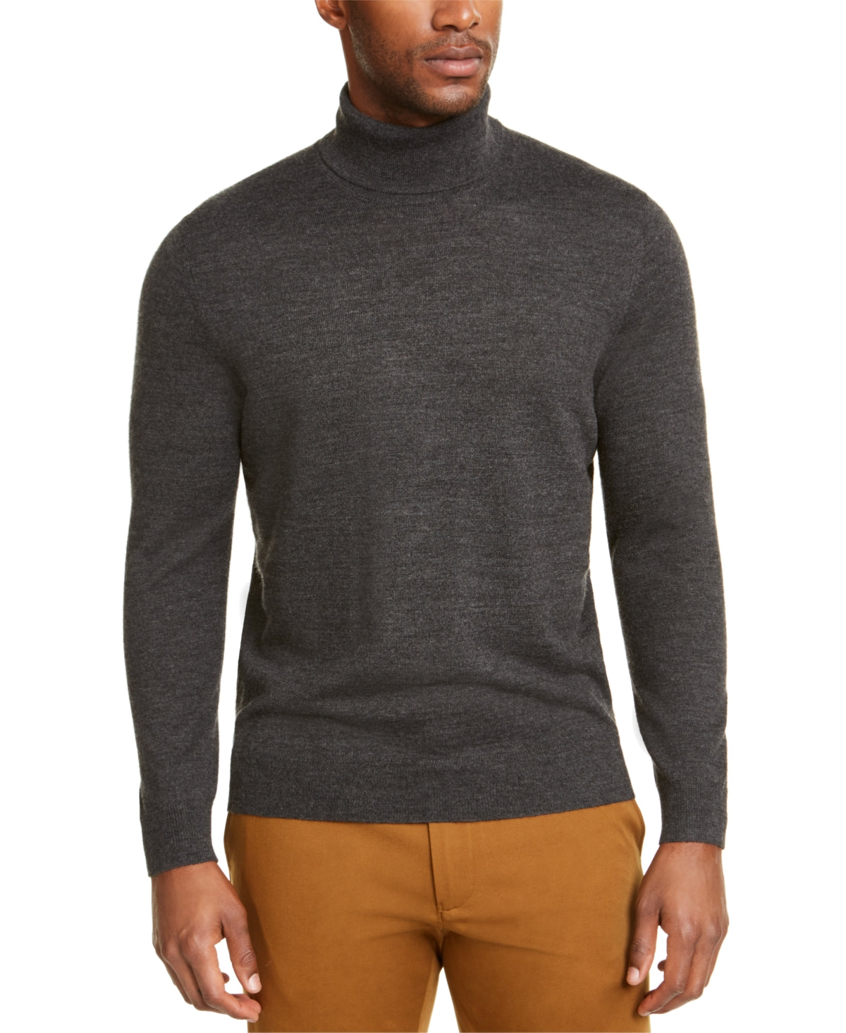 Club Room Men's Merino Wool Blend Turtleneck Sweater Gray Size Medium
