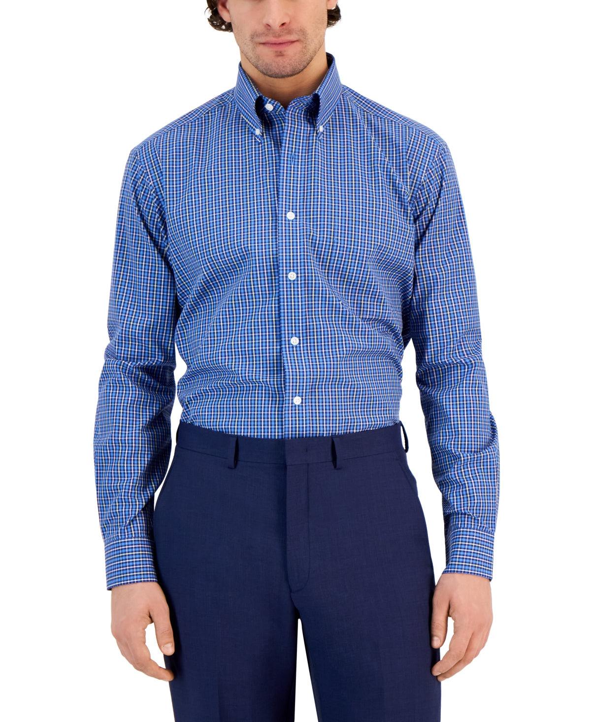 Club Room Men's Regular Fit Ditto Plaid Dress Shirt Blue Size 15X34X35