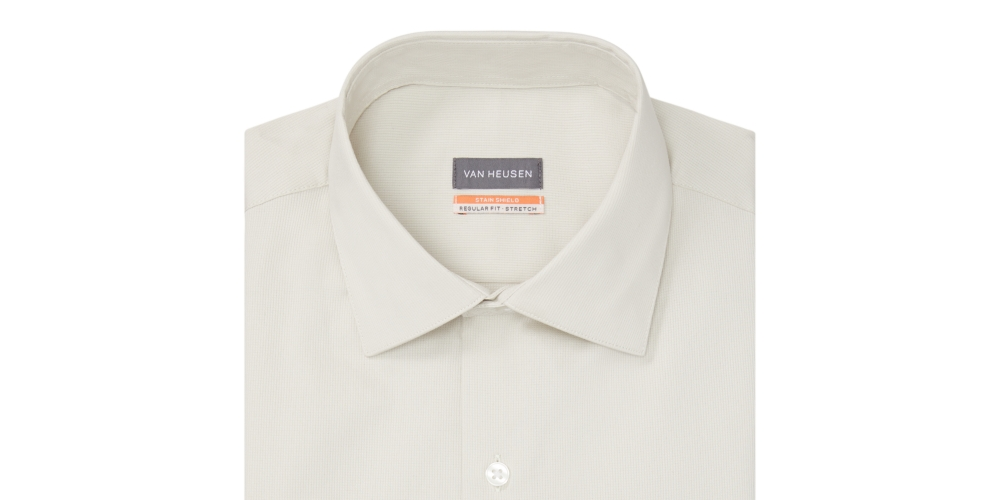 Van Heusen Men's Stain Shield Regular Fit Dress Shirt Beige Size 15X34X35