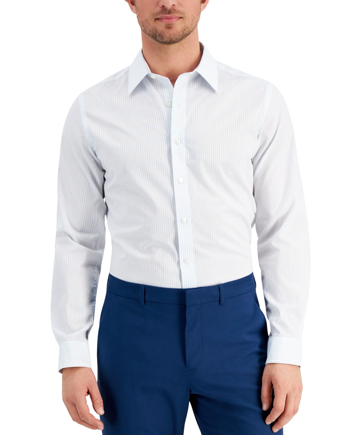 Club Room Men's Slim Fit Striped Dress Shirt  Blue Size X-Large