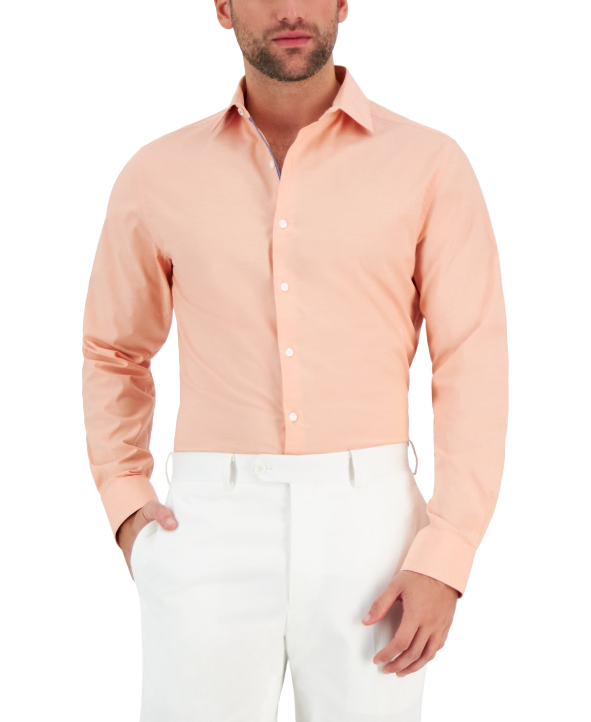 Bar III Men's Slim Fit Chambray Dress Shirt Orange Size Large