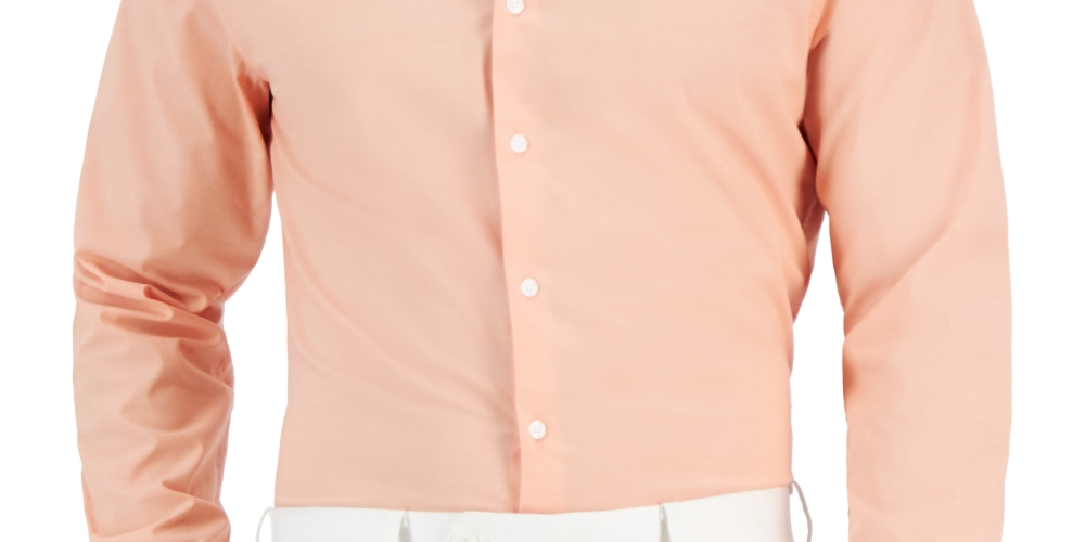 Bar III Men's Slim Fit Chambray Dress Shirt Orange Size Large