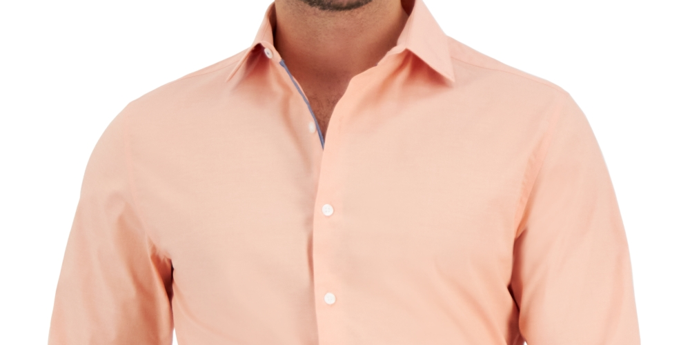Bar III Men's Slim Fit Chambray Dress Shirt Orange Size Medium