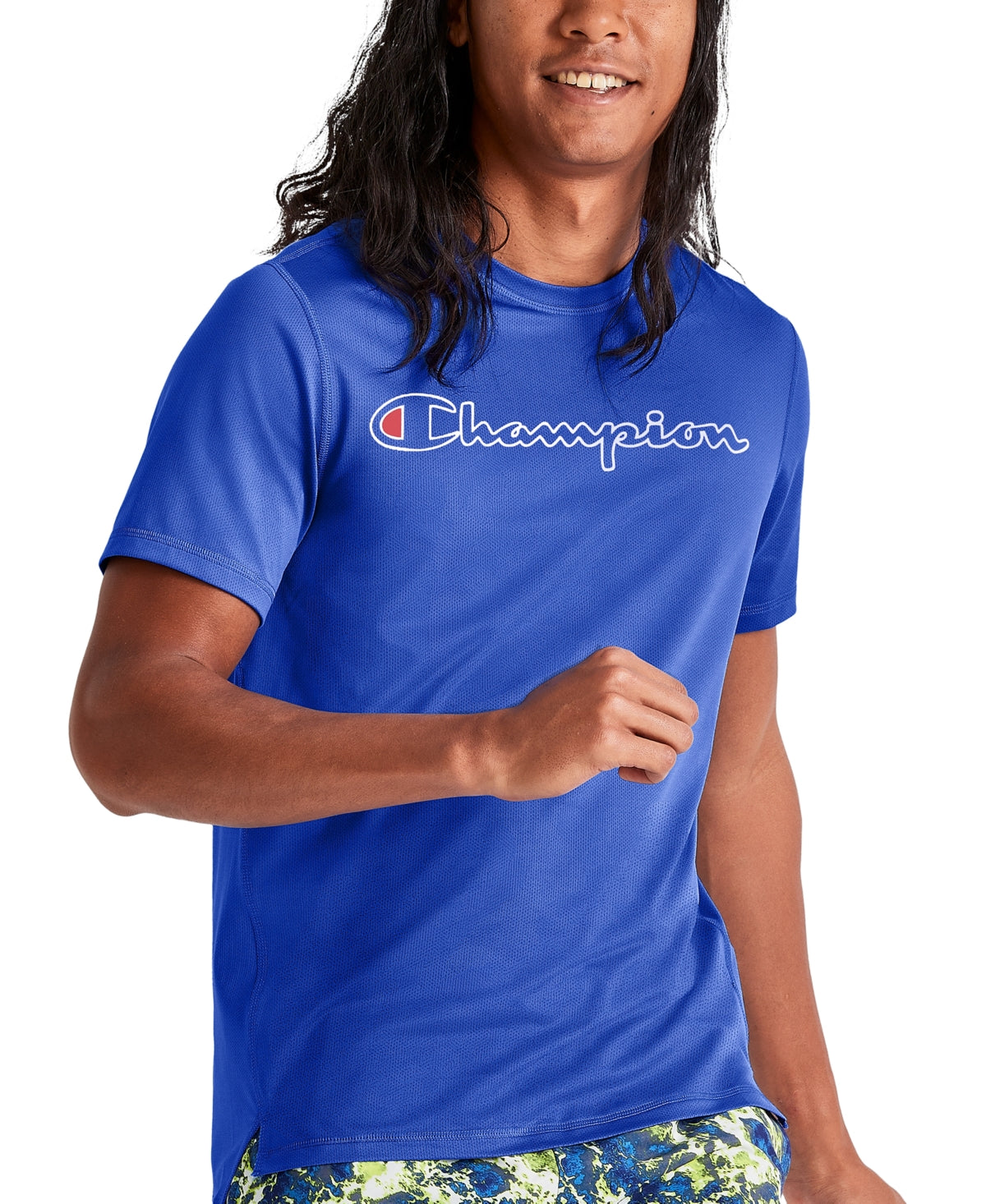 Champion Men's Mvp Script Logo Short Sleeve Crewneck T Shirt Blue Size Medium
