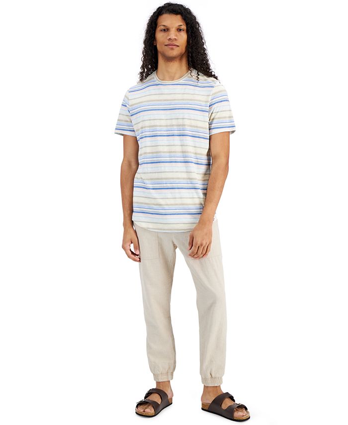 Sun + Stone Men's SoCal Regular Fit Stripe T Shirt White  Size Medium