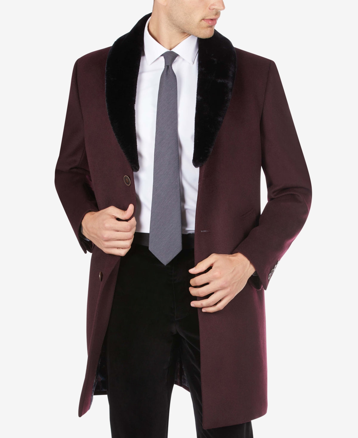 Tallia Men's Overcoat with Removable Sherpa Collar Coat Red Size X-Large