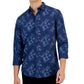 Alfani Men's Dotted Floral Print Button Front Long Sleeve Shirt Blue Size X-Large