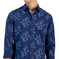 Alfani Men's Dotted Floral Print Button Front Long Sleeve Shirt Blue Size X-Large