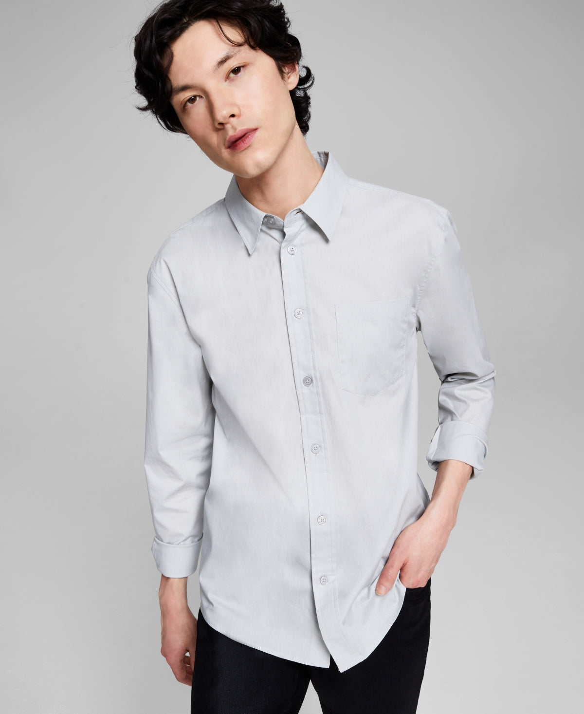 And Now This Men's Poplin Collared Button Down Shirt Gray Size Large