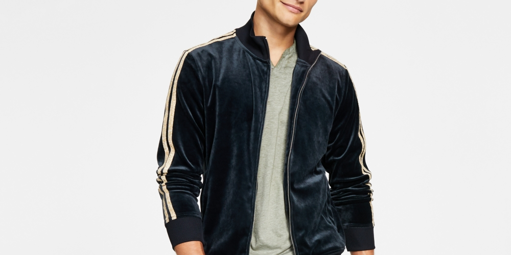 INC International Concepts Men's Velour Sweatshirt Track Jacket Black Size Small