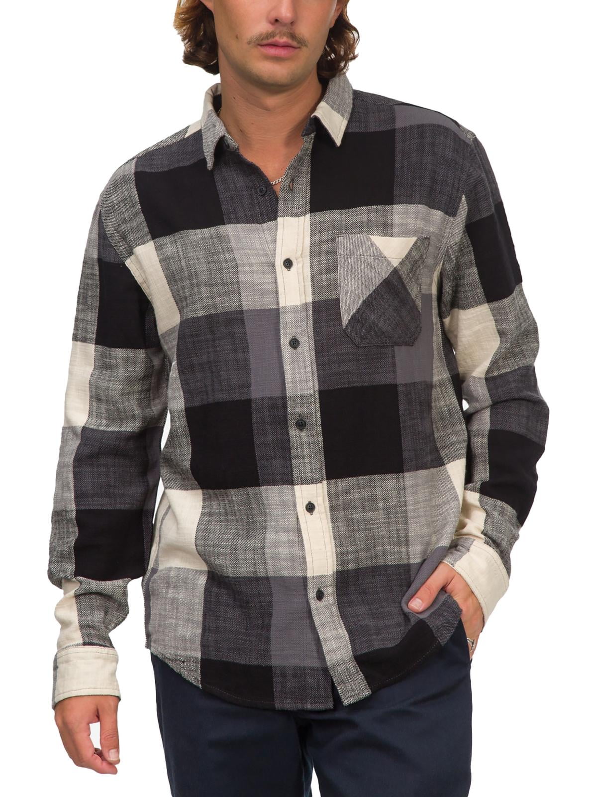 Junk Food Men's Collared Plaid Button Down Shirt Black Size Large