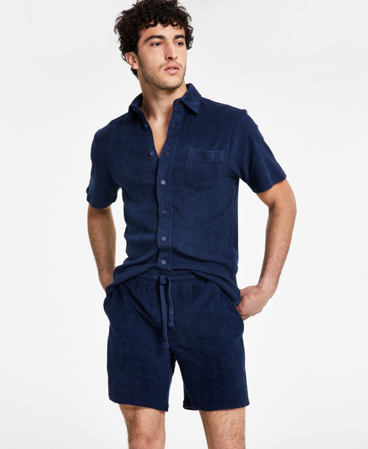 Sun + Stone Men's Towel French Terry Shorts Blue Size Small