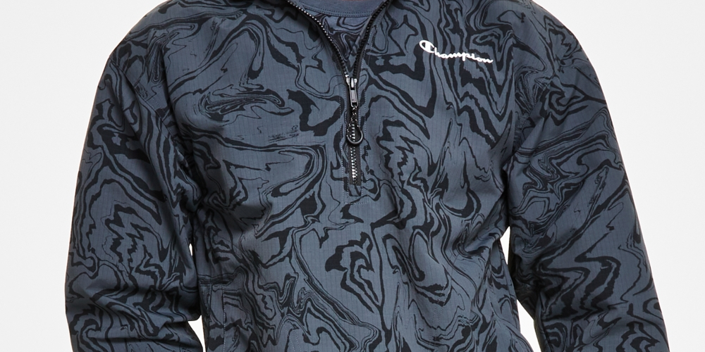Champion Men's Standard Fit Logo Print Water Resistant Ripstop Anorak Black Size Large