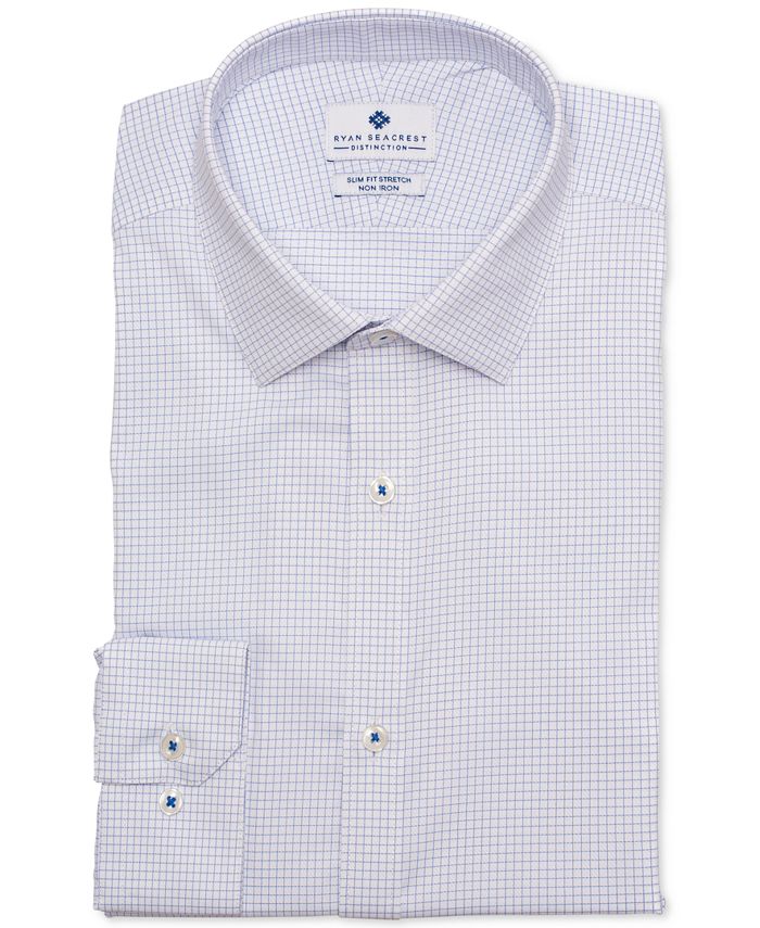 Ryan Seacrest Mens Check Collared Slim Fit Dress Shirt Blue Size 18X34-35