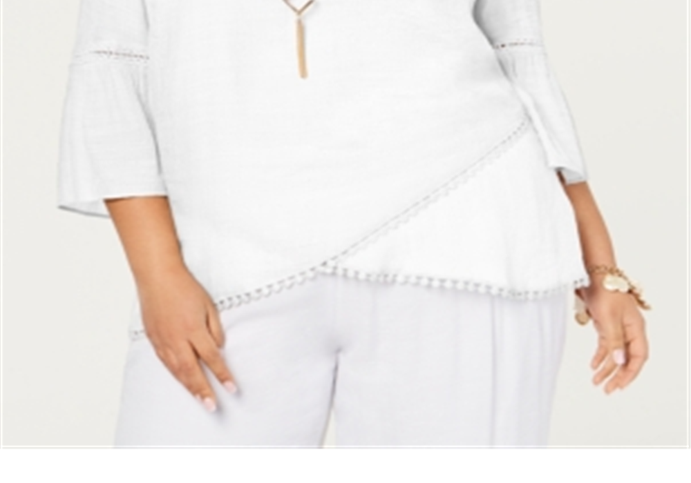 Jm Collection Plus Size Crossover-Hem Necklace Top White Size 0X