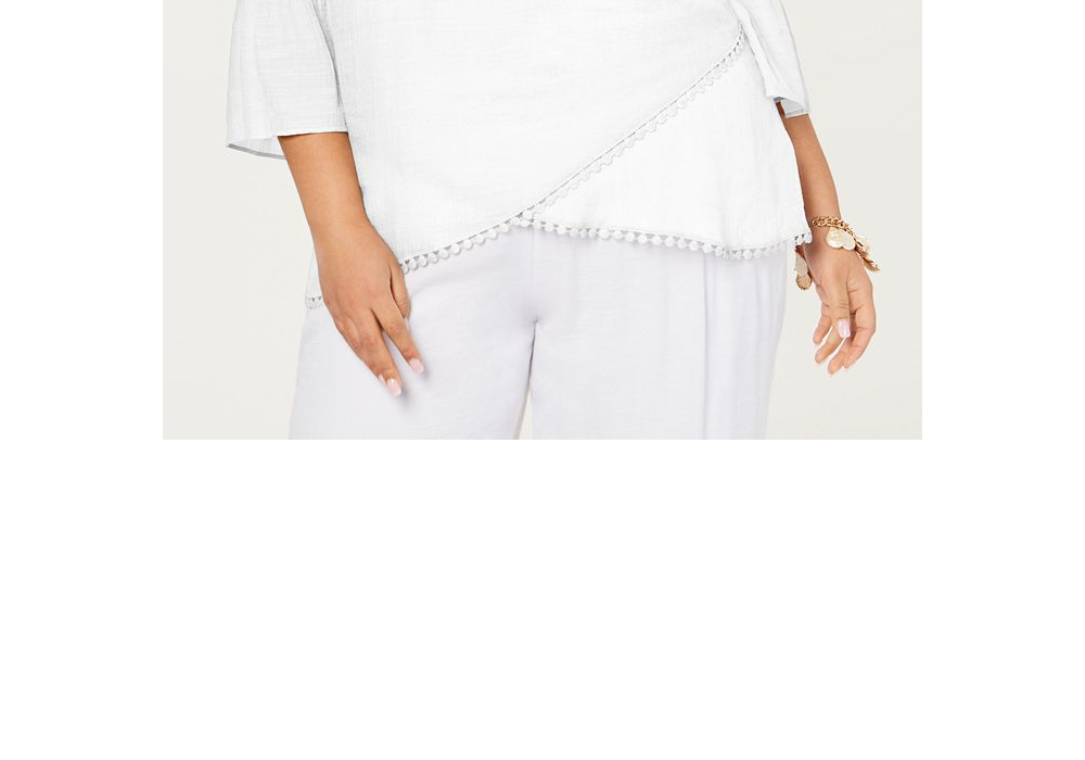 Jm Collection Plus Size Crossover-Hem Necklace Top White Size 1X