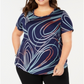 JM Collection Women's Printed T-Shirt Blue Size 0X