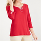 Karen Scott Women's Knit Striped Grommet V Neck Red Size X-Large