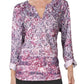 Style & Co Women's Roll Tab Sleeve Split Neck Top Purple Size X-Large