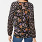 Style & Co Women's Floral Print Blouson Top Black Size Large