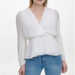DKNY Womens Long Sleeve Surplice Neckline Faux Wrap Top White Size XS