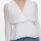 DKNY Womens Long Sleeve Surplice Neckline Faux Wrap Top White Size XS