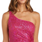 Nightway Women's Asymmetric Sequin Sleeveless Gown Pink Size 14