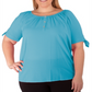 NY Collection Women's Raglan Blouse Blue Size 2X
