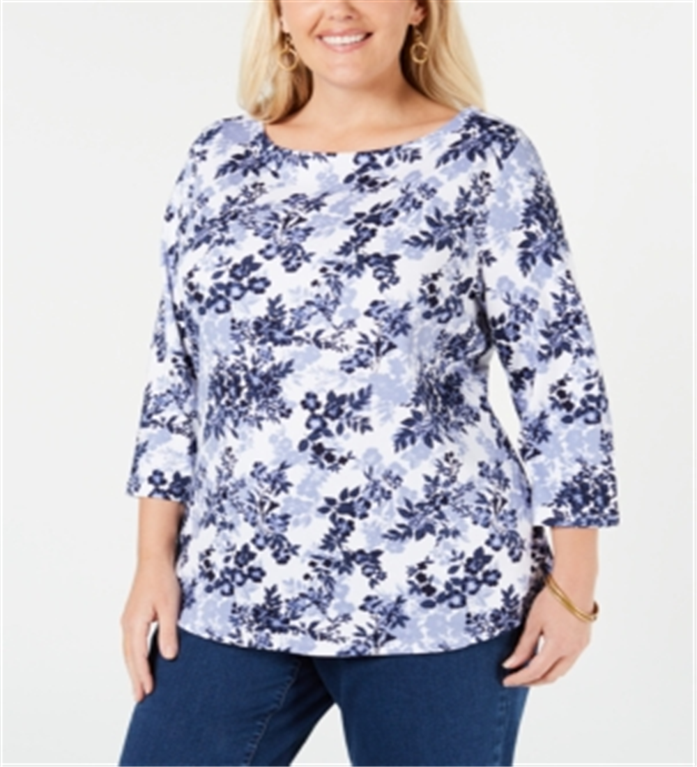 Charter Club Women's Cotton 3/4 Sleeve T-Shirt White Size 1X