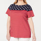 Karen Scott Women's Americana Stars And Stripes Jeweled T-Shirt Red Size 0X