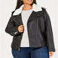 Levi's Women's Faux Leather Fleece Trimmed Moto Jacket Black Size 1X
