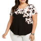 Alfani Women's Printed T Shirt  Black Size 2X