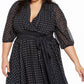 NY Collection Women's Dot Print Belted Dress Black Size 2X