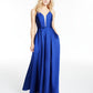 Speechless Women's Embellished Spaghetti Strap V Neck Full Length Formal Fit Flare Dress Blue Size 7
