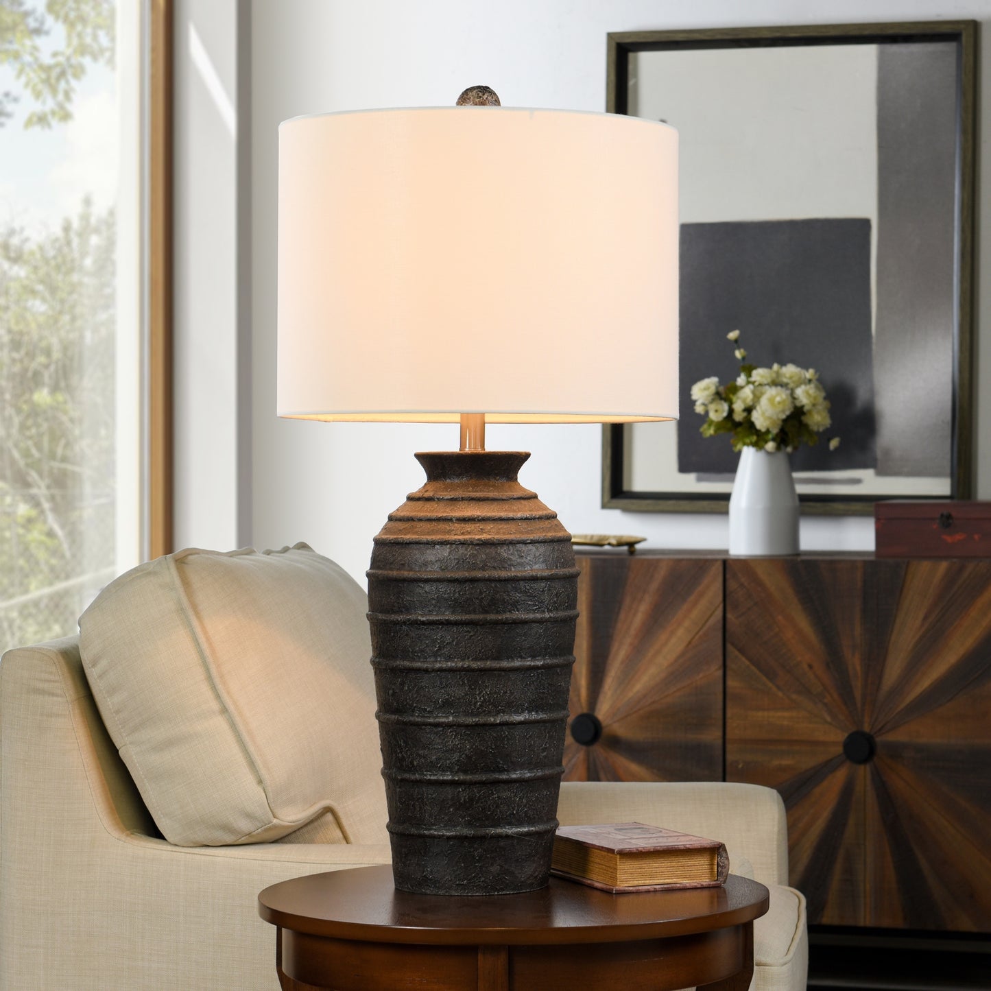 StyleCraft Hampton  Poly Resin Table Lamp  Matte Black  White Shade