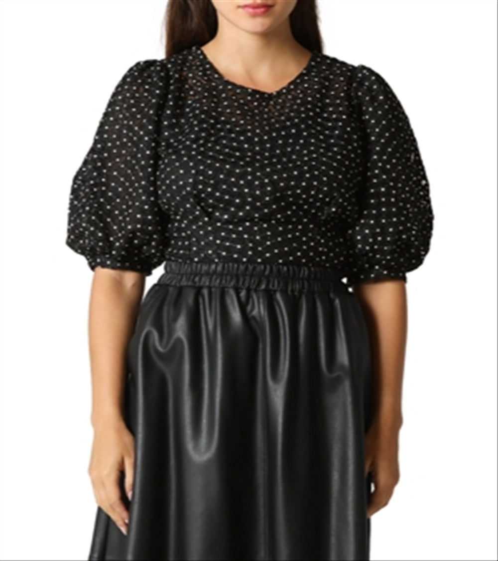 Gracia womens Flower Embroidered Top Black