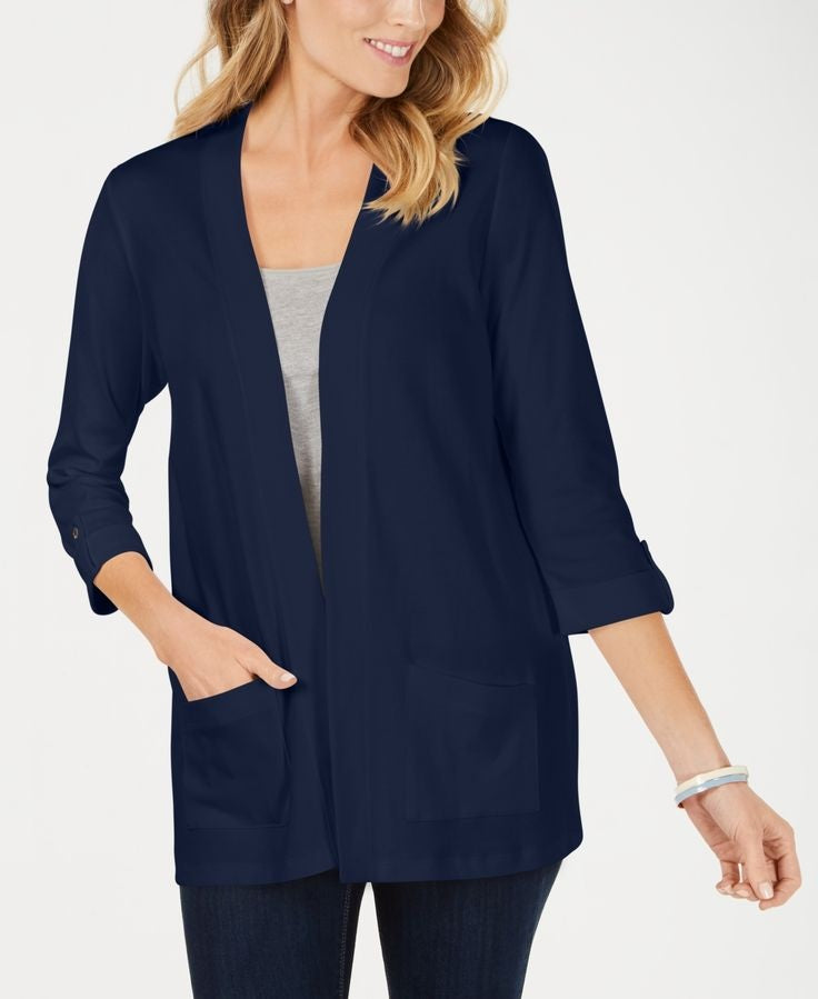 Karen Scott Women's Cotton Cozy Cardigan Navy Size X-Small