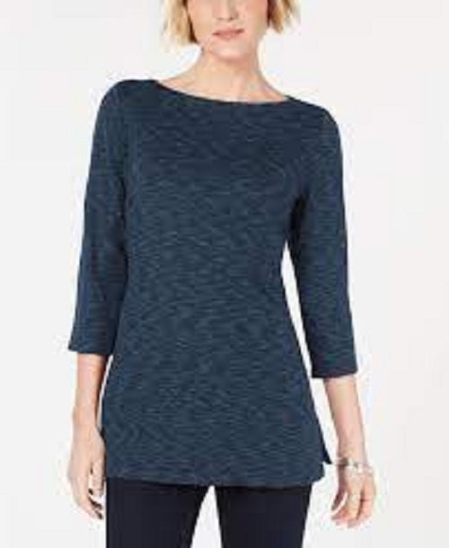 Karen Scott Women's Boat-Neck Space-Dyed Top Navy Size Medium