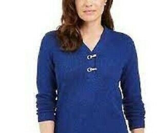 Karen Scott Women's Cotton Marled Henley Sweater Blue Size X-Small